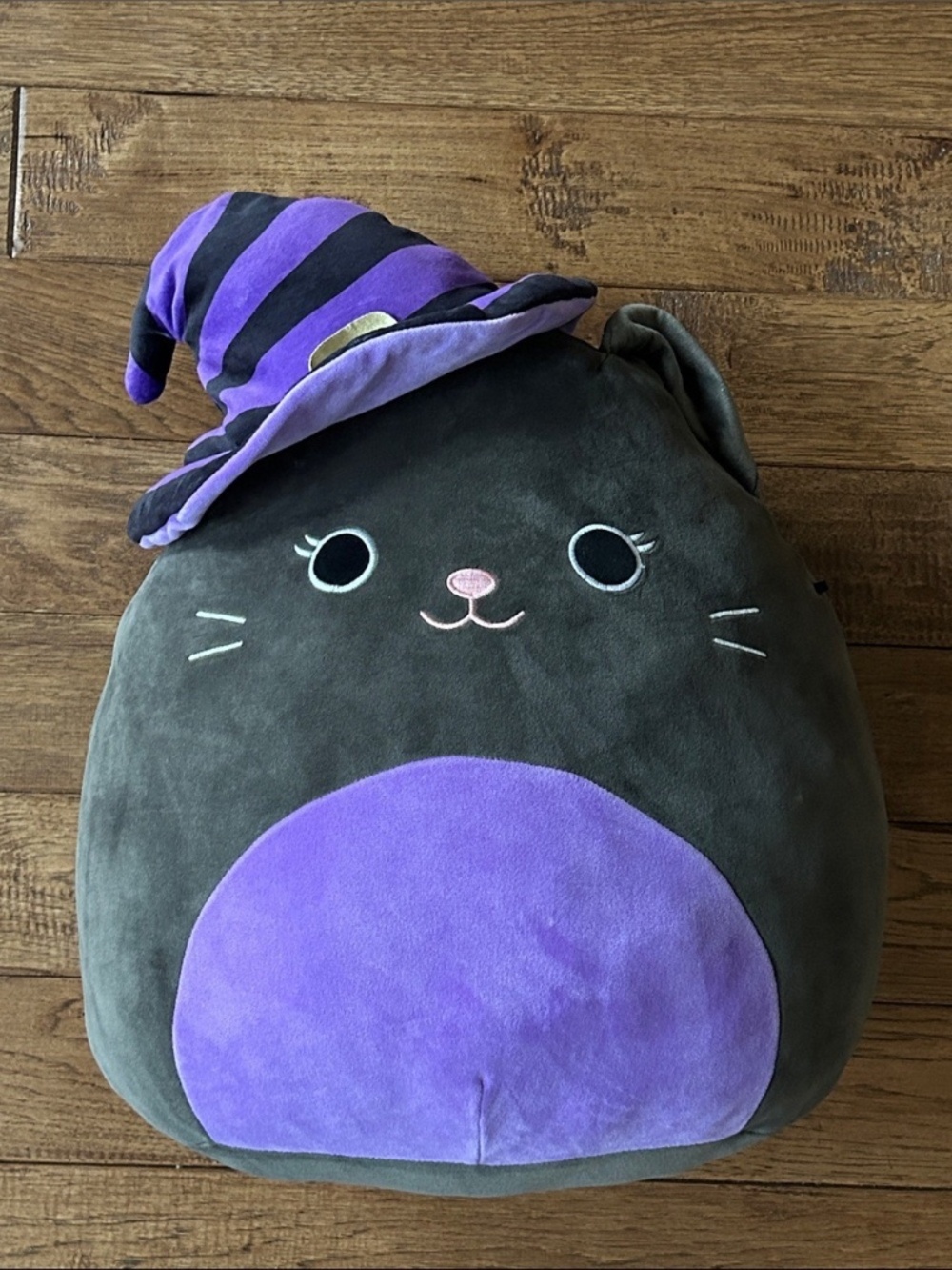 Squishmallows Kellytoy Autumn the Cat Witch Hat Black Purple Large 20"